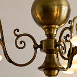 Vintage Antique Brass Frosted Glass Flower Chandelier Image - 12