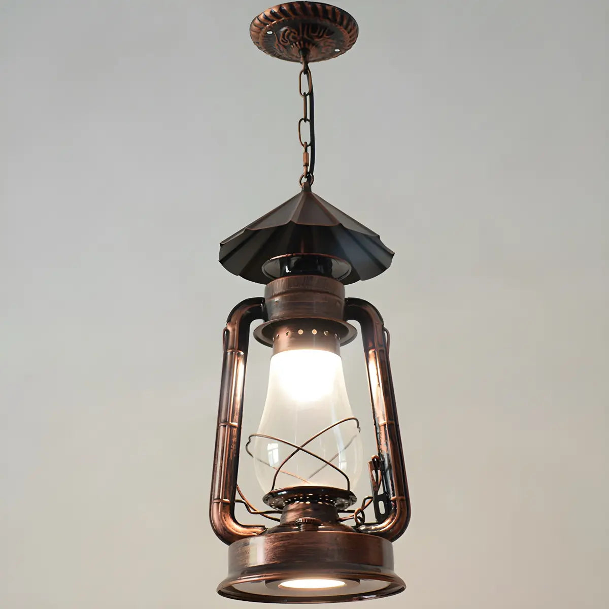 Vintage Antique Restaurant Brass Lantern Pendant Light Image - 11