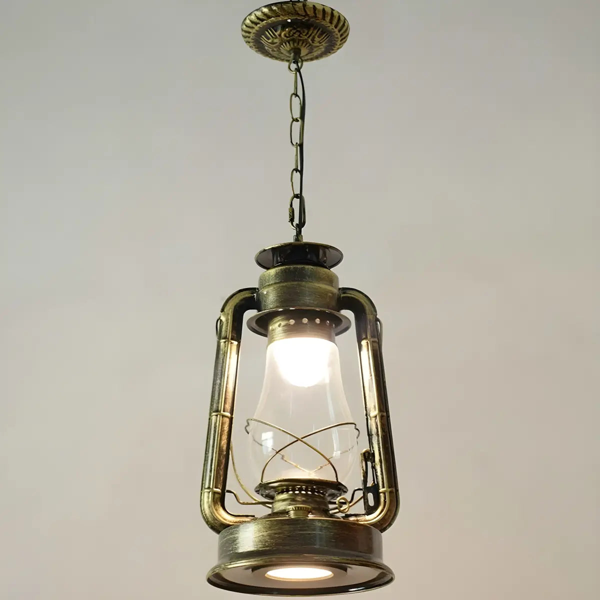 Vintage Antique Restaurant Brass Lantern Pendant Light Image - 16