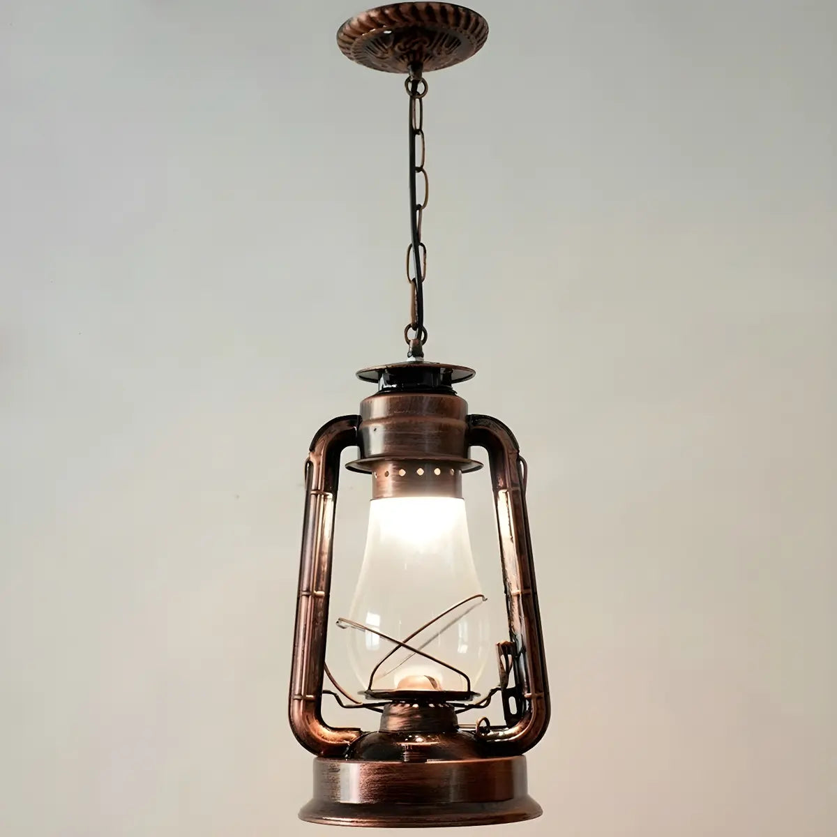 Vintage Antique Restaurant Brass Lantern Pendant Light Image - 2