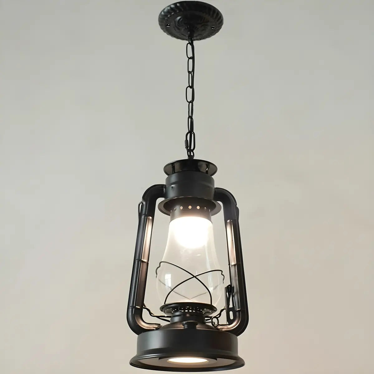 Vintage Antique Restaurant Brass Lantern Pendant Light Image - 24