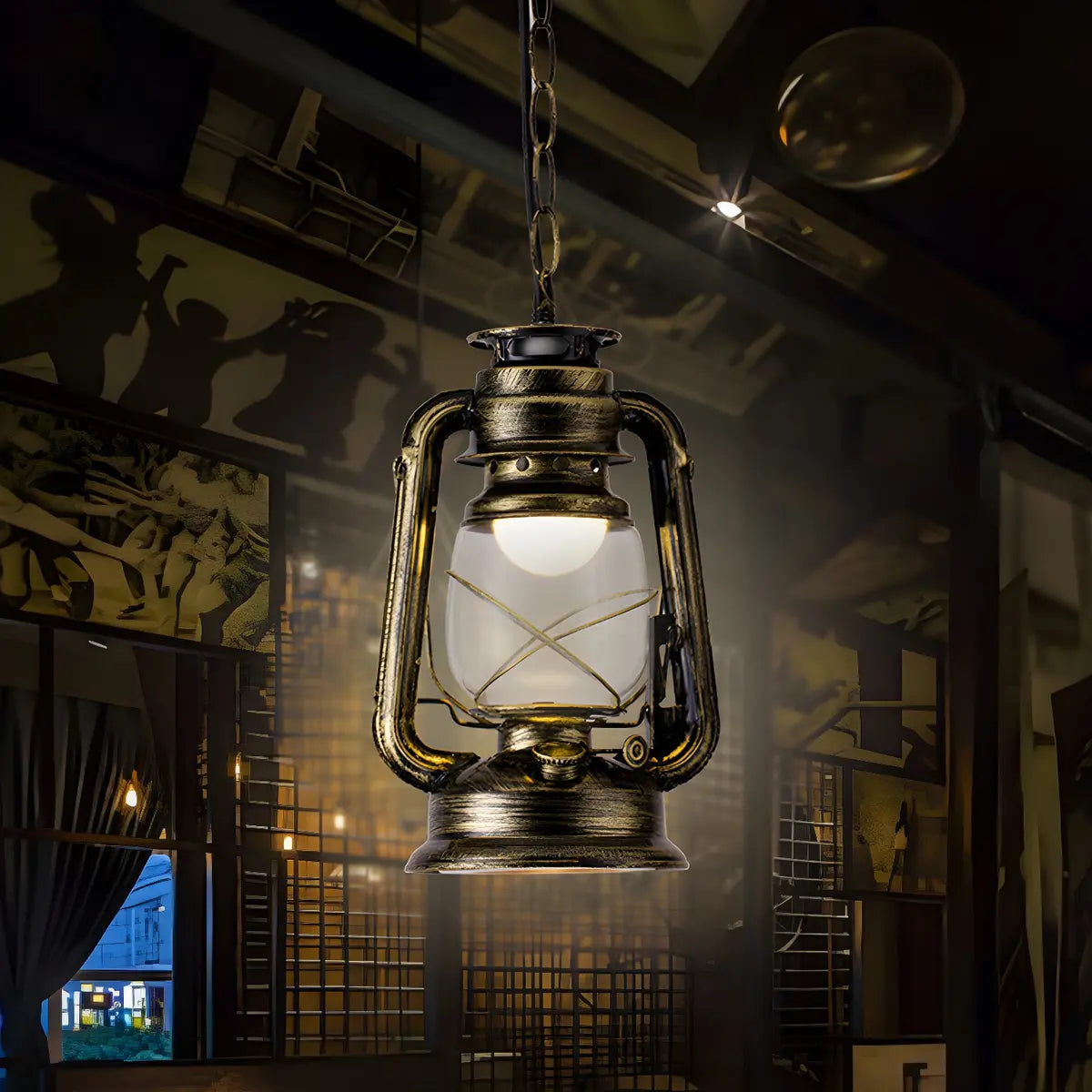 Vintage Antique Restaurant Brass Lantern Pendant Light Image - 5