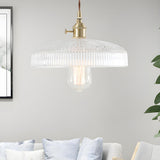 Vintage Barn Clear Ribbed Glass Brass Bedroom Pendant Light Image - 3