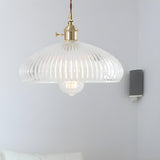 Vintage Barn Clear Ribbed Glass Brass Bedroom Pendant Light Image - 4