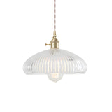 Vintage Barn Clear Ribbed Glass Brass Bedroom Pendant Light Image - 6