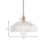 Vintage Barn Clear Ribbed Glass Brass Bedroom Pendant Light Image - 8