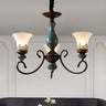 Vintage Bedroom Bronze and Blue Ceramic Bell Chandelier Image - 1