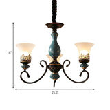 Vintage Bedroom Bronze and Blue Ceramic Bell Chandelier Image - 13