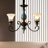 Vintage Bedroom Bronze and Blue Ceramic Bell Chandelier Image - 2