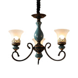 Vintage Bedroom Bronze and Blue Ceramic Bell Chandelier Image - 3