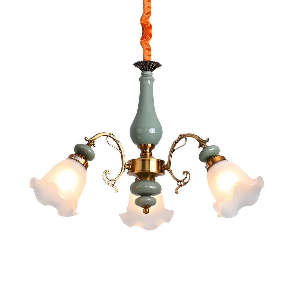 Vintage Bedroom Green Ceramic Flower Opal Glass Chandelier Image - 3