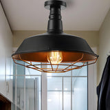 Vintage Black Barn Cage Semi-Flush Mount Ceiling Light Image - 1