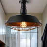 Vintage Black Barn Cage Semi-Flush Mount Ceiling Light Image - 1