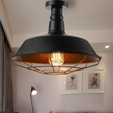 Vintage Black Barn Cage Semi-Flush Mount Ceiling Light Image - 2