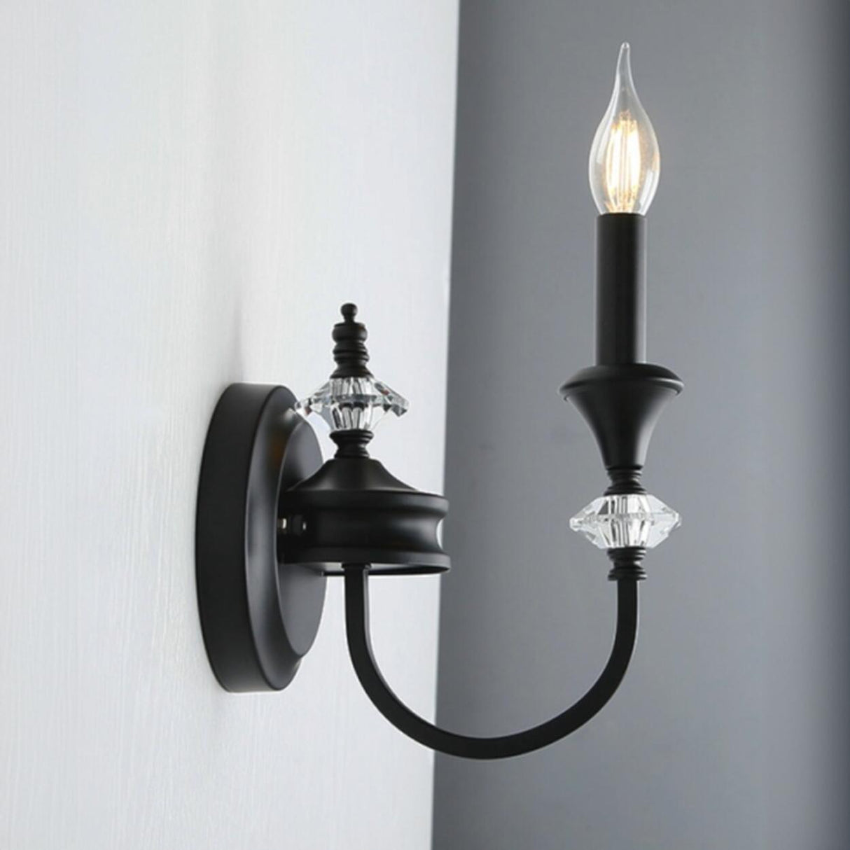 Vintage Black Crystal Candle Wall Sconce Image - 1