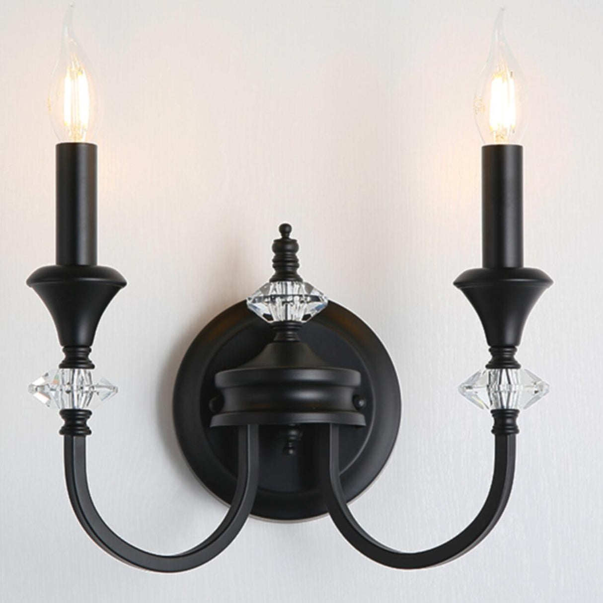 Vintage Black Crystal Candle Wall Sconce Image - 3