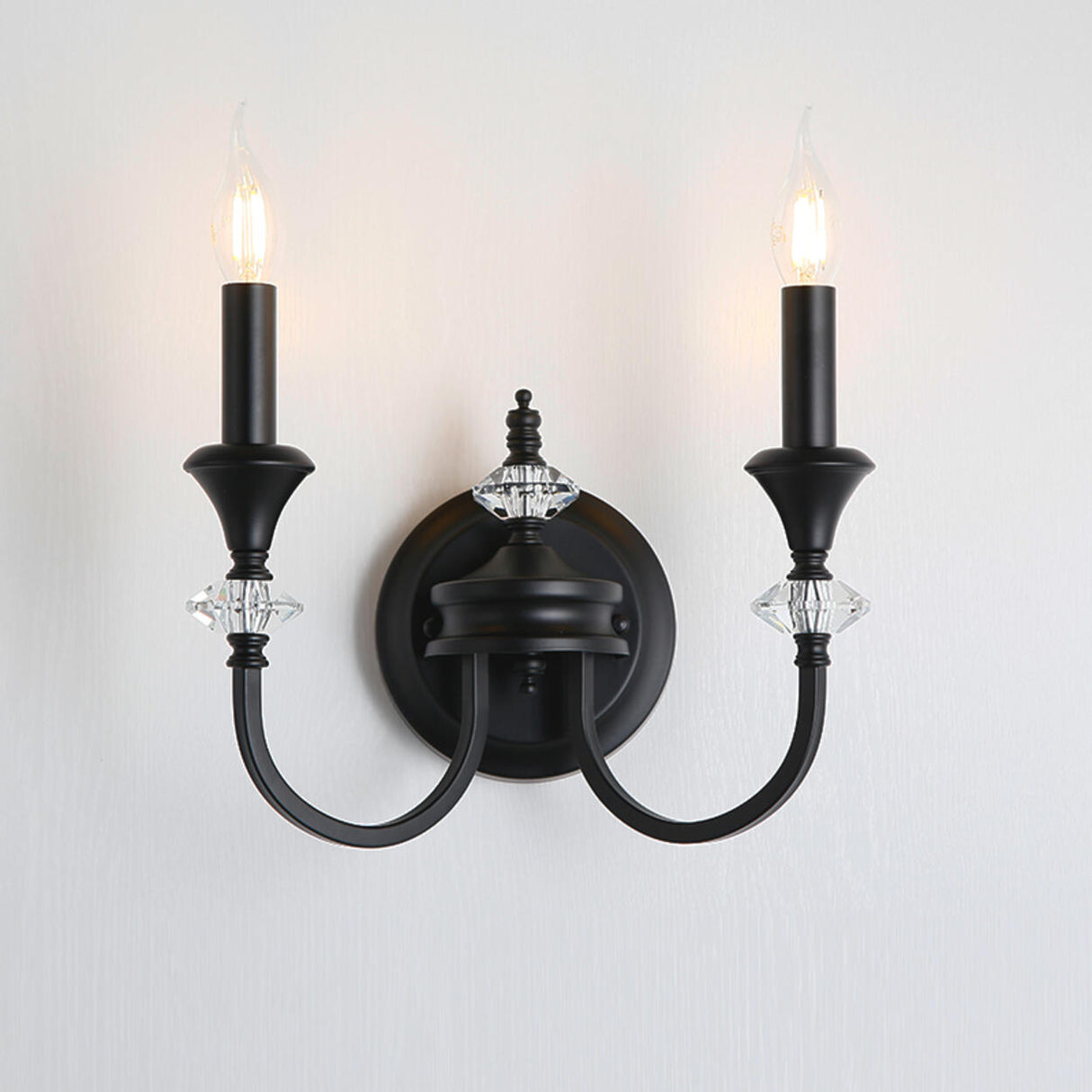 Vintage Black Crystal Candle Wall Sconce Image - 4