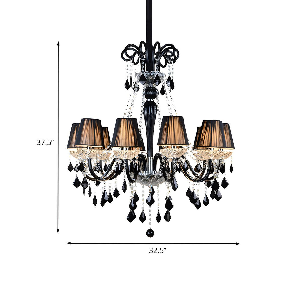 Vintage Black Crystal Round Tapered Fabric Chandelier 