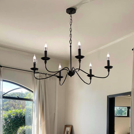 Vintage Black Metal Candelabra Chandelier Adjustable Height Image - 1