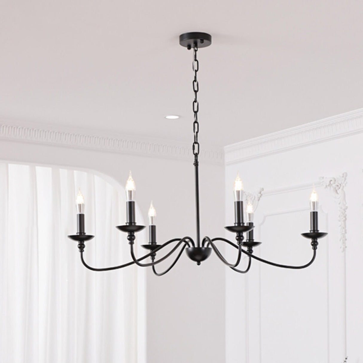 Vintage Black Metal Candelabra Chandelier Adjustable Height Image - 3