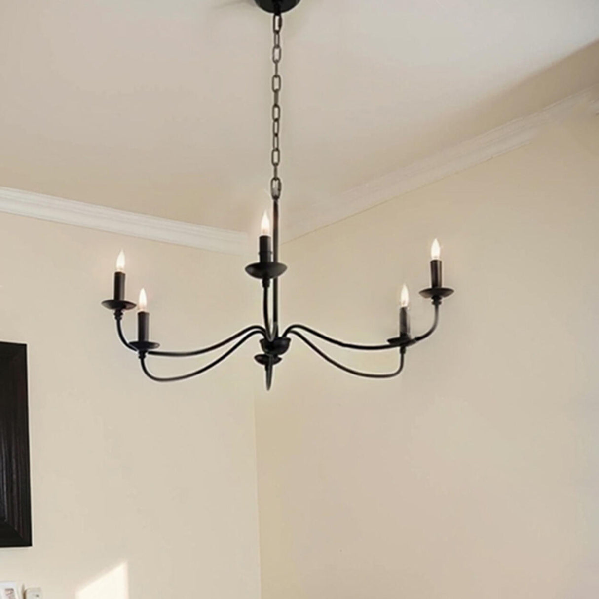 Vintage Black Metal Candelabra Chandelier Adjustable Height Image - 4