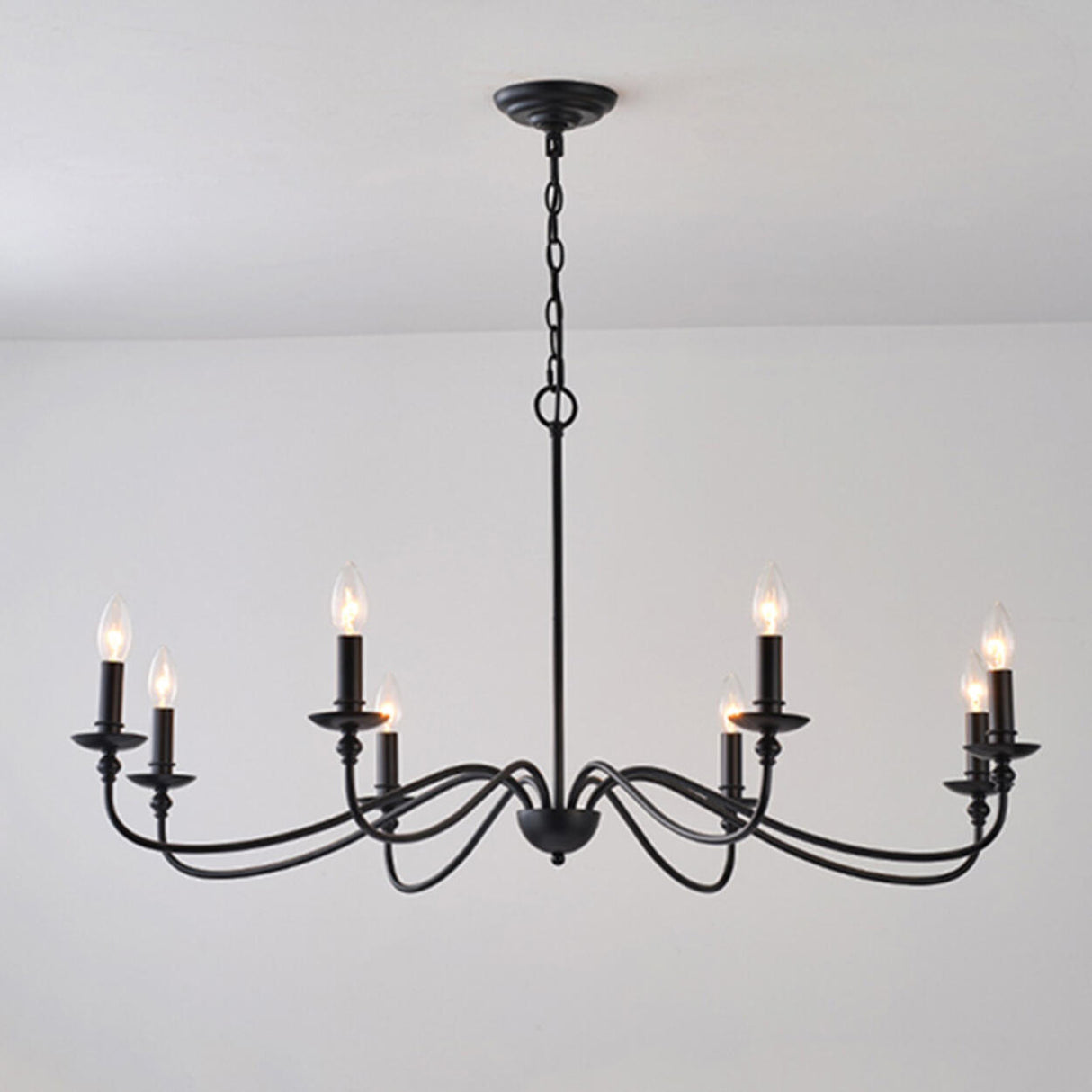 Vintage Black Metal Candelabra Chandelier Adjustable Height Image - 5