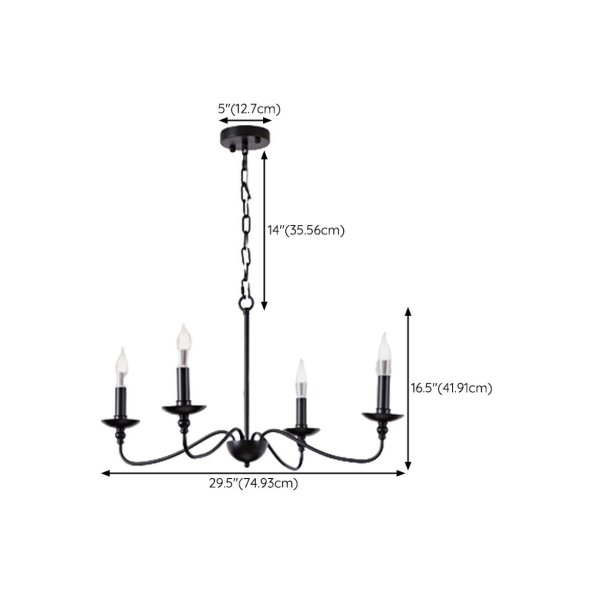 Vintage Black Metal Candelabra Chandelier Adjustable Height 