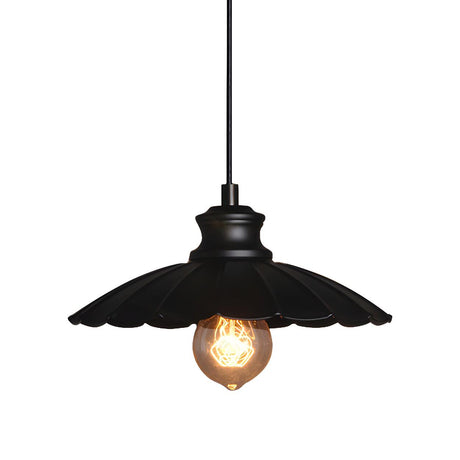 Vintage Black Scalloped Edison Bulb Pendant Light Image - 2