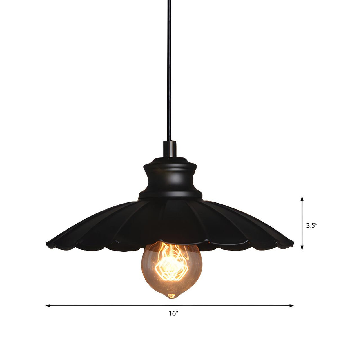 Vintage Black Scalloped Edison Bulb Pendant Light 