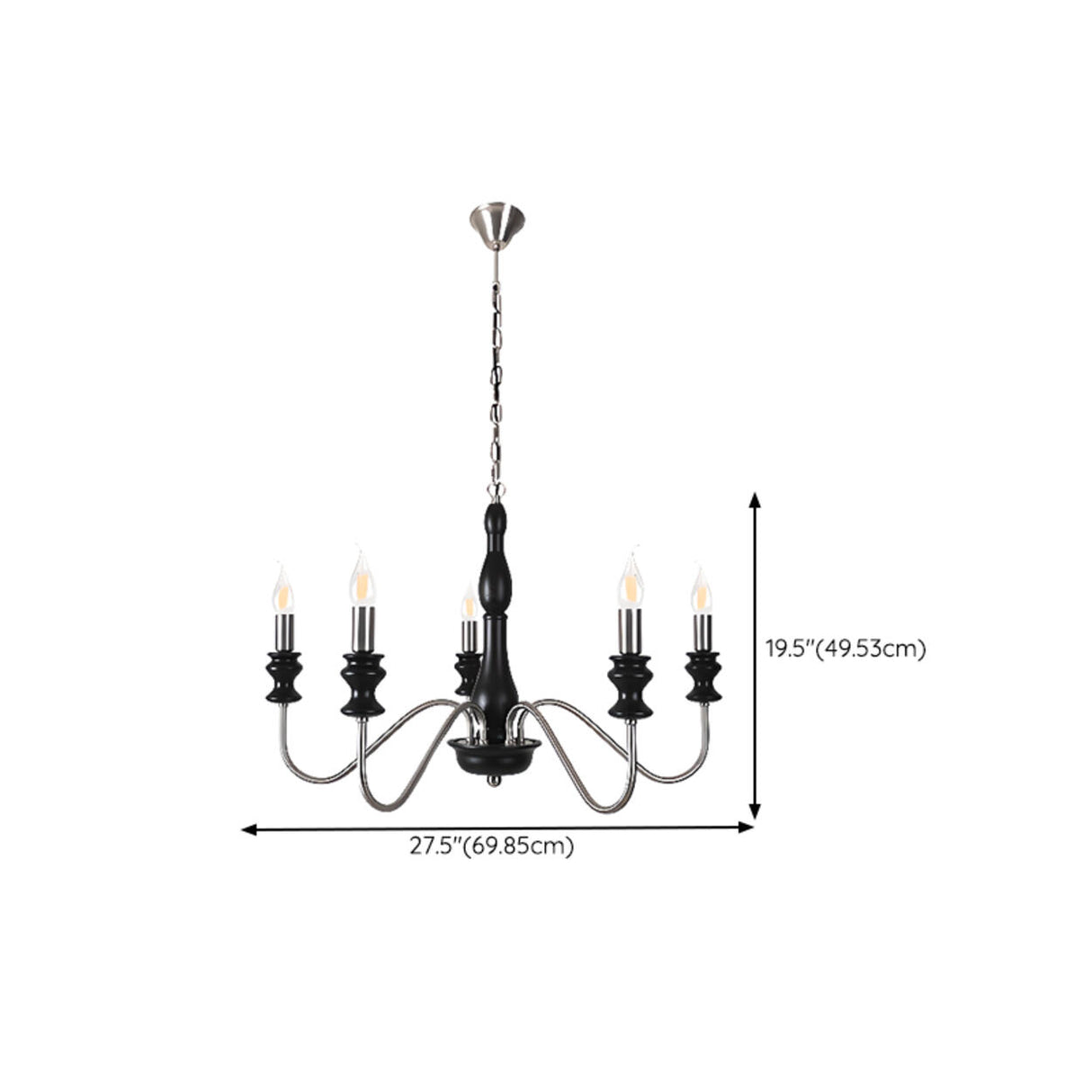 Vintage Black Wood Chrome Candelabra Chandelier 