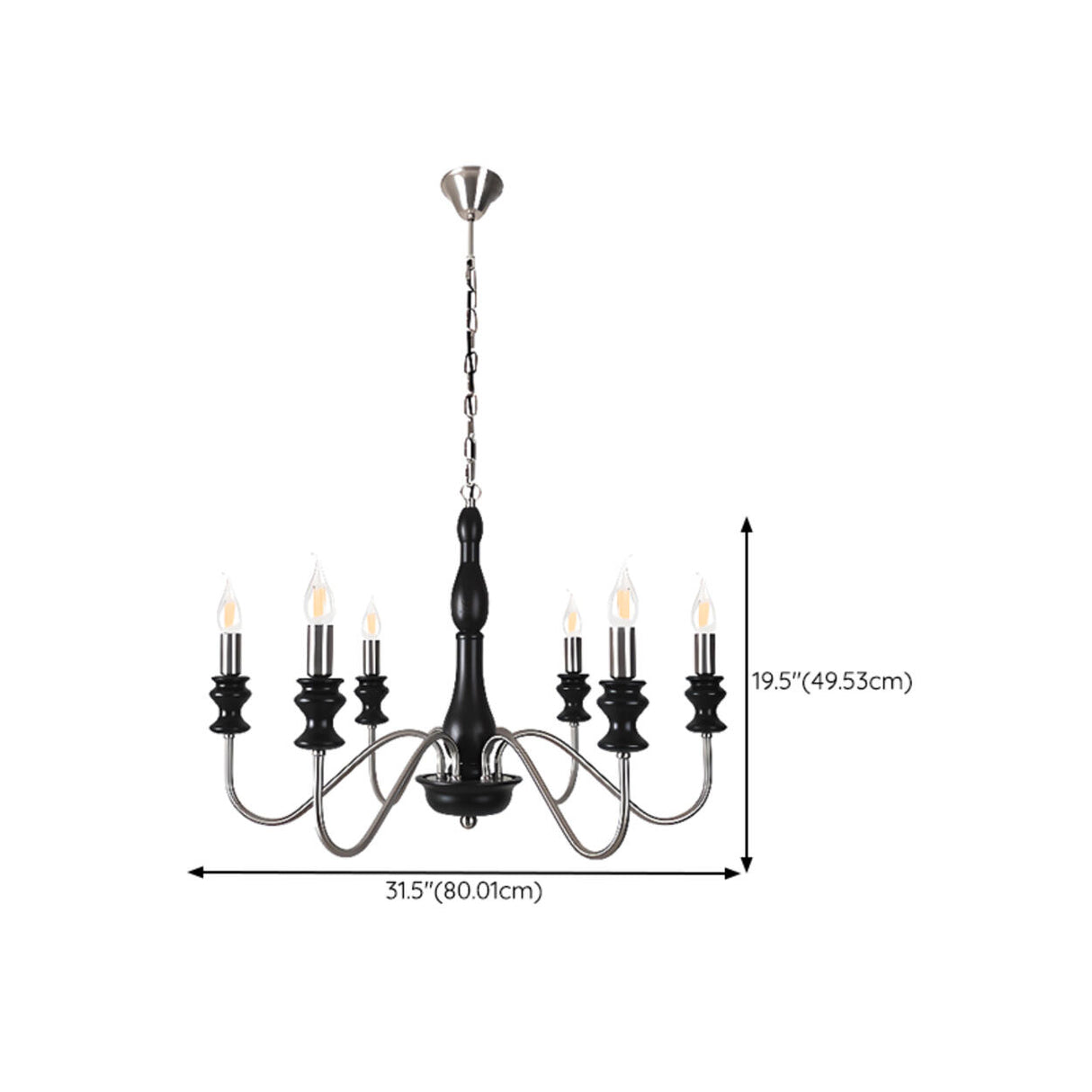 Vintage Black Wood Chrome Candelabra Chandelier Image - 13