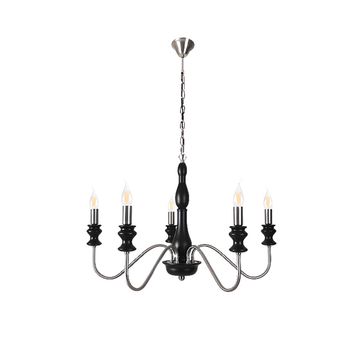 Vintage Black Wood Chrome Candelabra Chandelier Image - 2