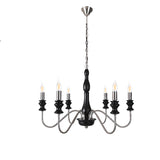 Vintage Black Wood Chrome Candelabra Chandelier Image - 3