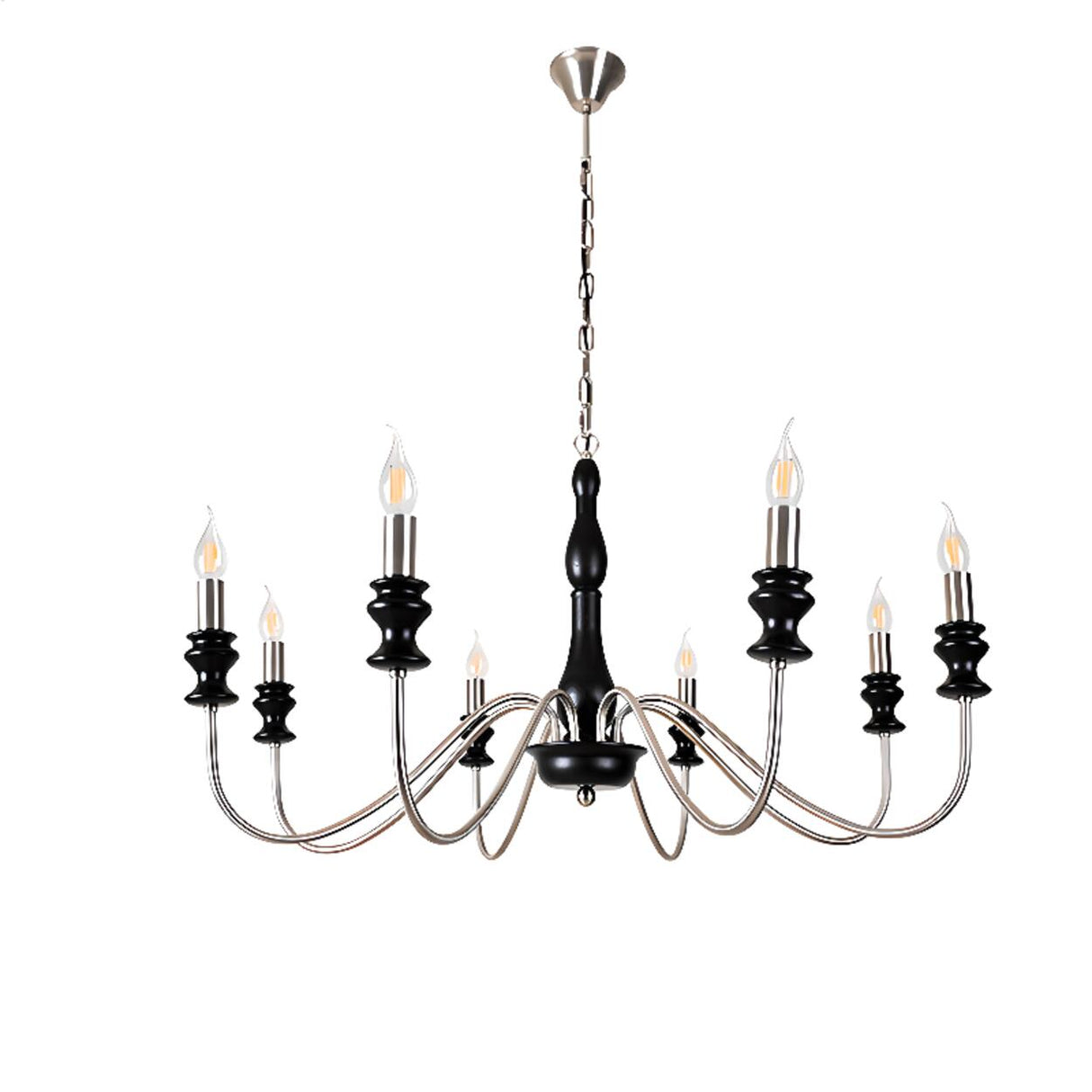 Vintage Black Wood Chrome Candelabra Chandelier Image - 5