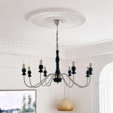 Vintage Black Wood Chrome Candelabra Chandelier Image - 6