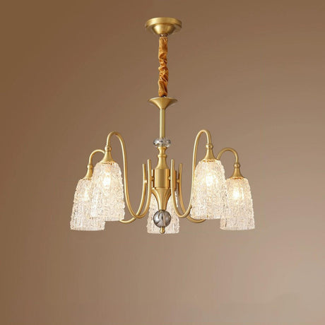 Vintage Branching Gold Textured Glass Bell Chandelier Image - 2