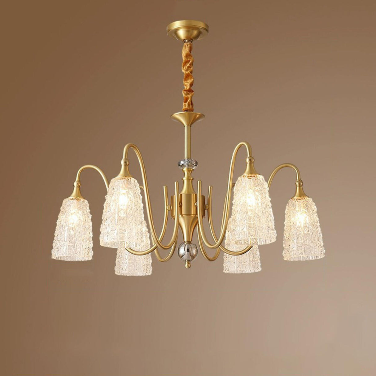 Vintage Branching Gold Textured Glass Bell Chandelier Image - 3