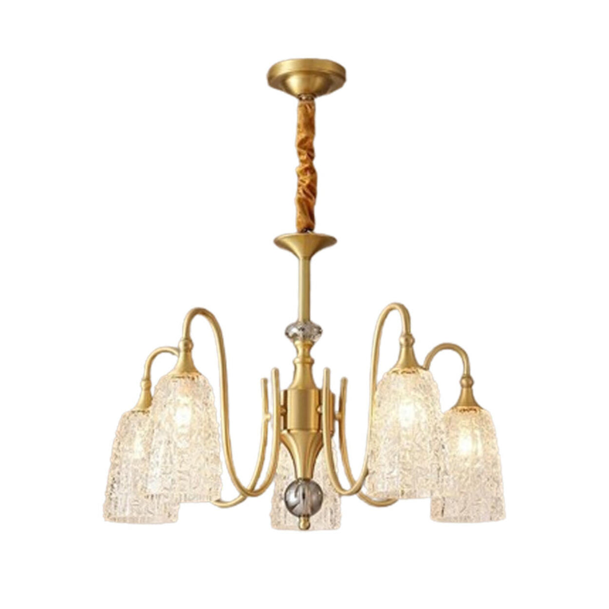 Vintage Branching Gold Textured Glass Bell Chandelier Image - 9