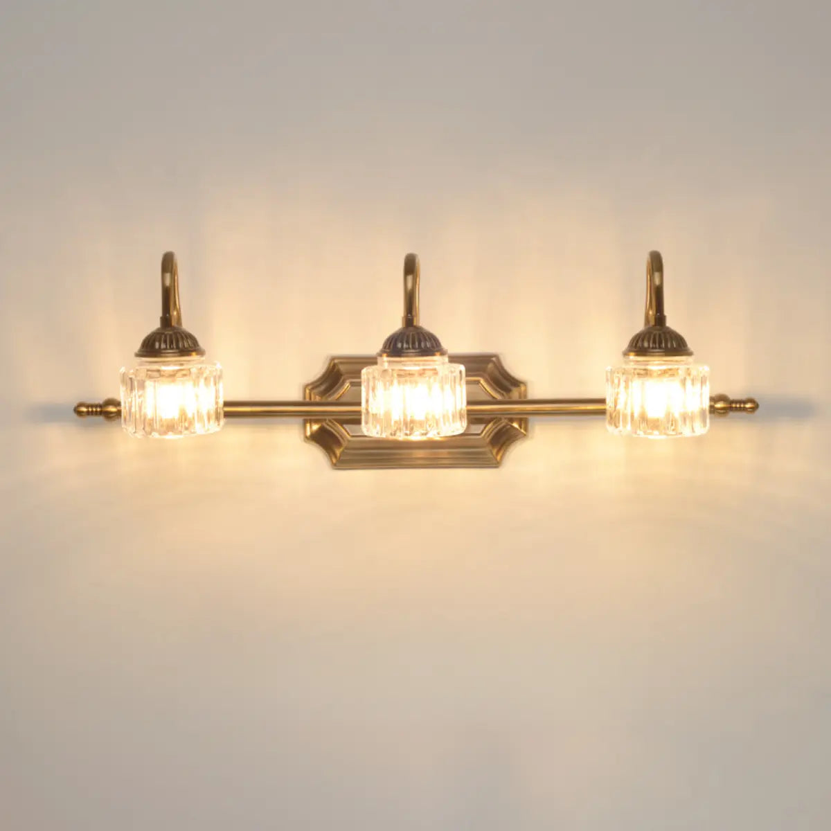 Vintage Brass and Clear Glass 3 Light Vanity Light Image - 4