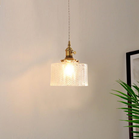 Vintage Brass and Glass Pendant Light Variable Length Image - 1