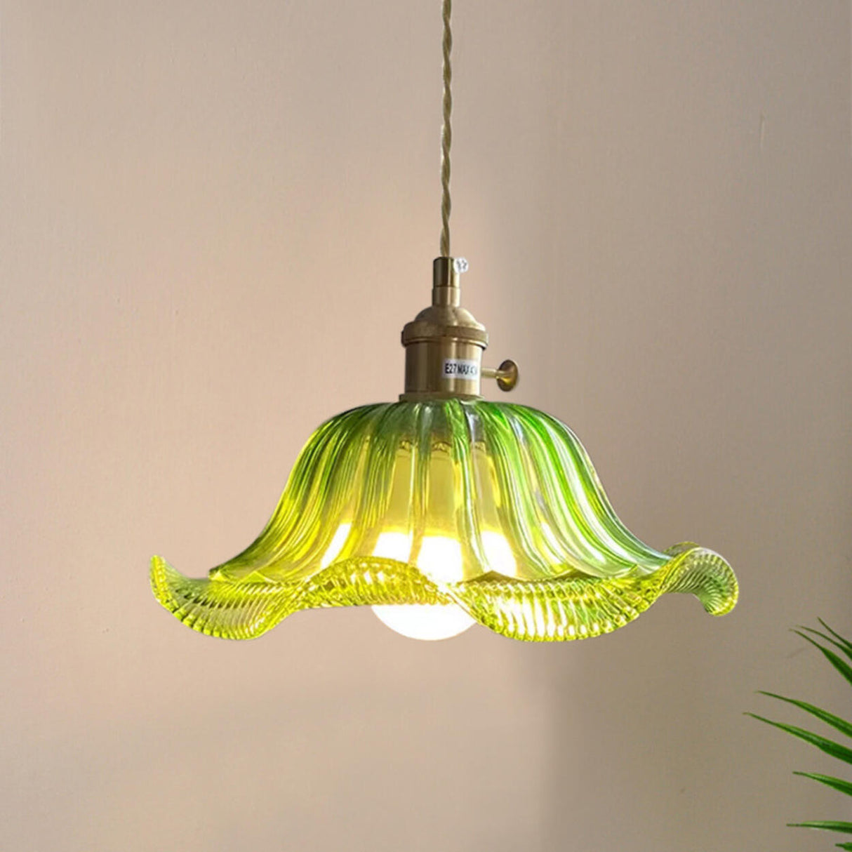 Vintage Brass and Glass Pendant Light Variable Length Image - 2