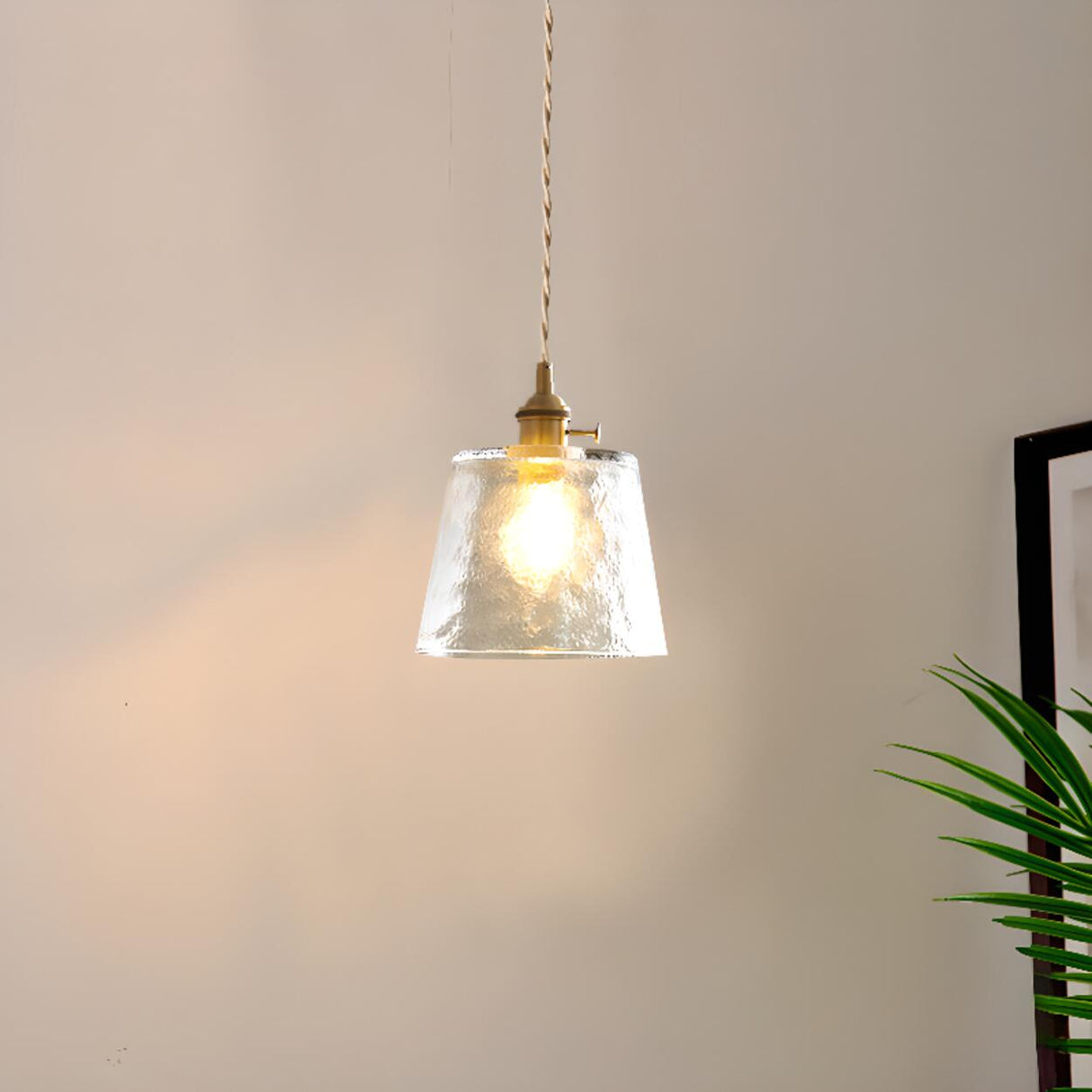 Vintage Brass and Glass Pendant Light Variable Length Image - 5