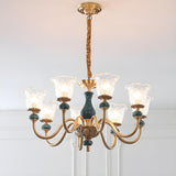 Vintage Brass Antique Glass Flower Dining Room Chandelier Image - 4