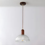 Vintage Brass Clear Glass Dome Pendant Bedroom Image - 8