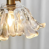 Vintage Brass Clear Glass Flower Pendant Light Image - 7