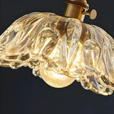 Vintage Brass Clear Glass Flower Pendant Light Image - 8