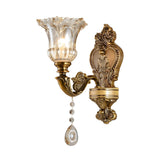 Vintage Brass Crystal and Glass Flower Wall Sconce Image - 4