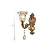 Vintage Brass Crystal and Glass Flower Wall Sconce Image - 5