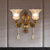 Vintage Brass Crystal and Glass Flower Wall Sconce Image - 6