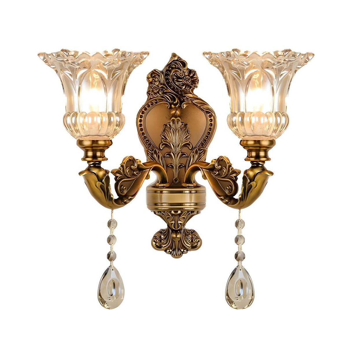 Vintage Brass Crystal and Glass Flower Wall Sconce Image - 8